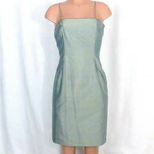 Tahari Ice Blue Dupioni Silk Dress Beaded Neckline